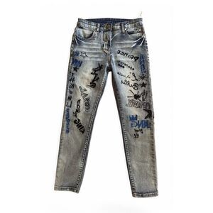 Drama Jeans Graffiti Distressed Junior Size 10 Skinny Bootcut Graphics Brand New